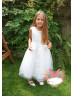 Ivory Sleeveless Lace Tulle Flower Girl Dress